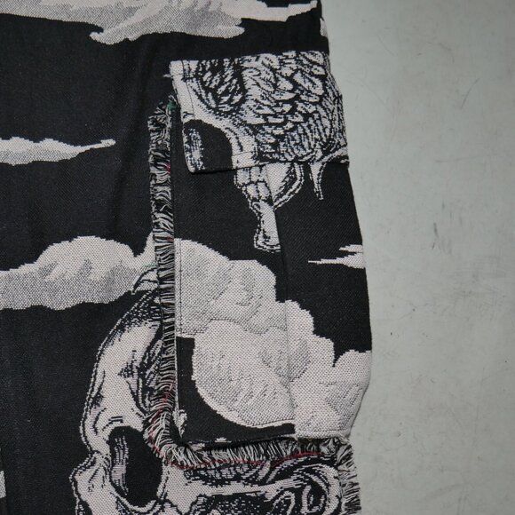 Rebel Vengeance Winged Skull Tapestry Cargo Pants Size 28x32 Goth Streetwear - Picture 9 of 13
